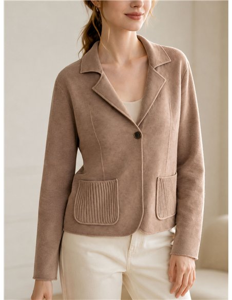 Knit blazer with ribbed pockets