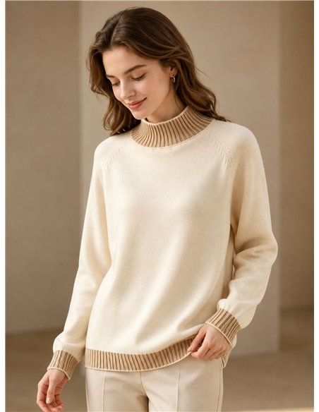 Pull à col montant avec bordure contrastante