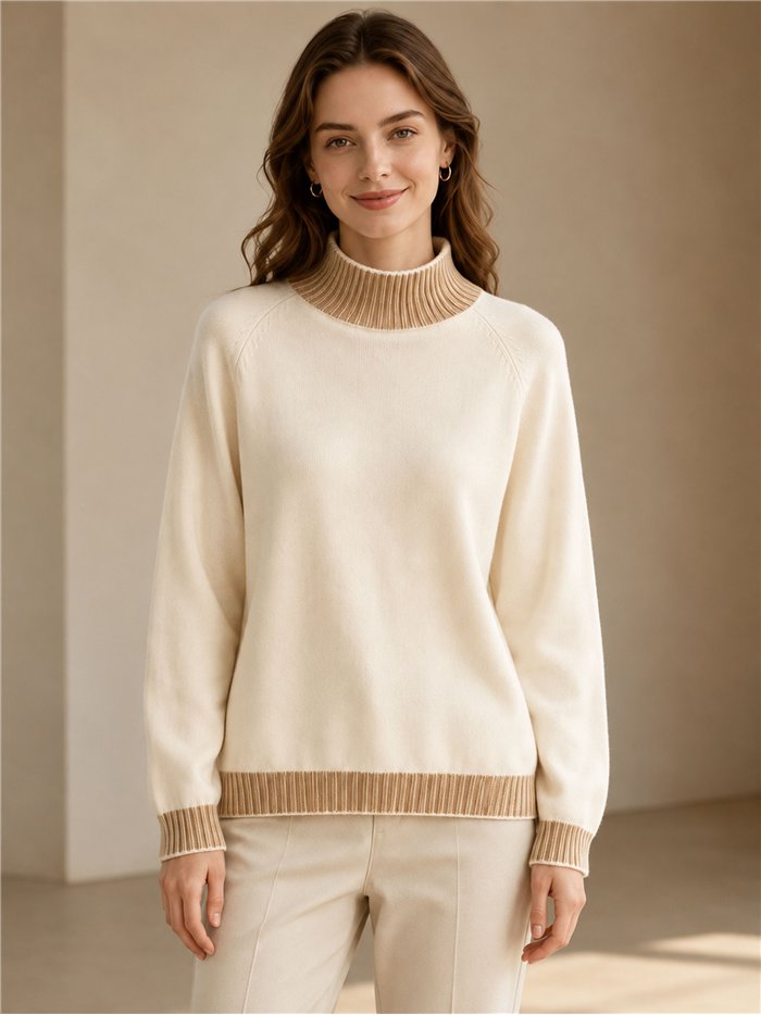 Pull à col montant avec bordure contrastante