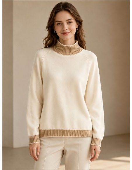 Pull à col montant avec bordure contrastante