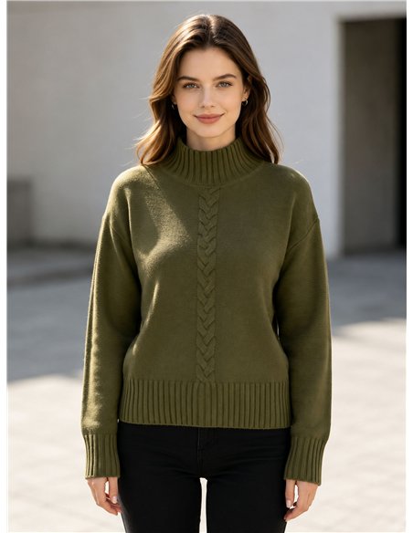Jersey cuello alto detalle trenzado