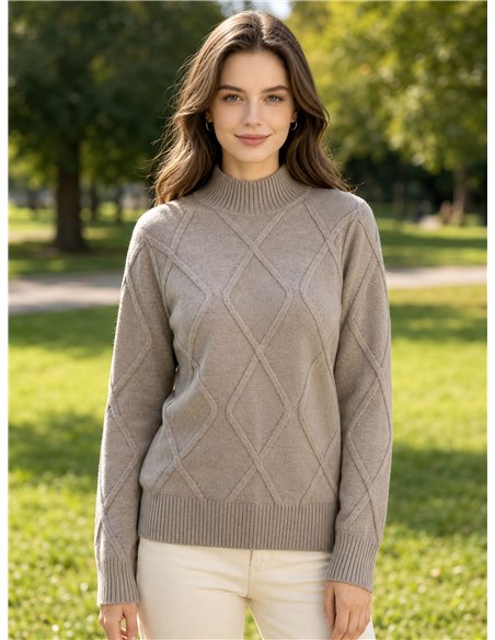 Jersey cuello alto rombos relieve