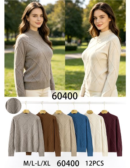 Jersey cuello alto rombos relieve