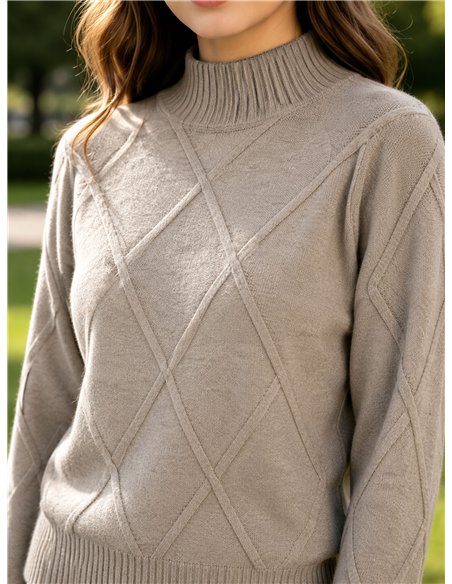 Jersey cuello alto rombos relieve