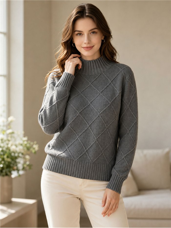 Jersey cuello alto rombos texturizados
