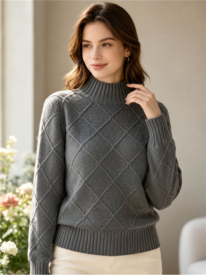 Jersey cuello alto rombos texturizados
