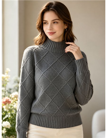 Jersey cuello alto rombos texturizados