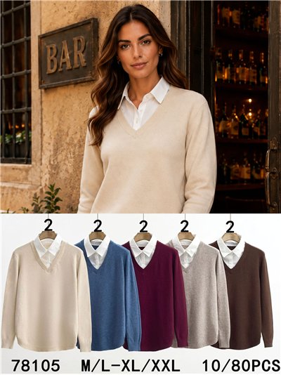 Jersey cuello pico efecto camisa 2