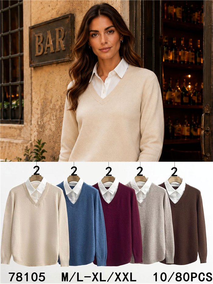 Jersey cuello pico efecto camisa