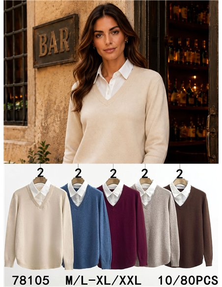 Jersey cuello pico efecto camisa