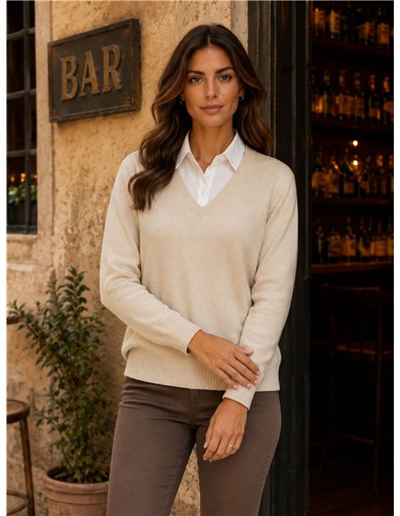 Jersey cuello pico efecto camisa
