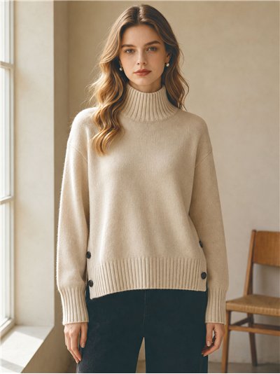 Rollkragenpullover mit seitlichen Knöpfen
