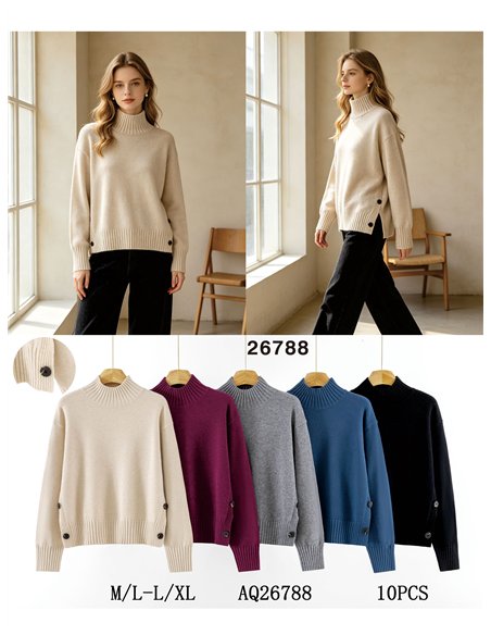 Rollkragenpullover mit seitlichen Knöpfen