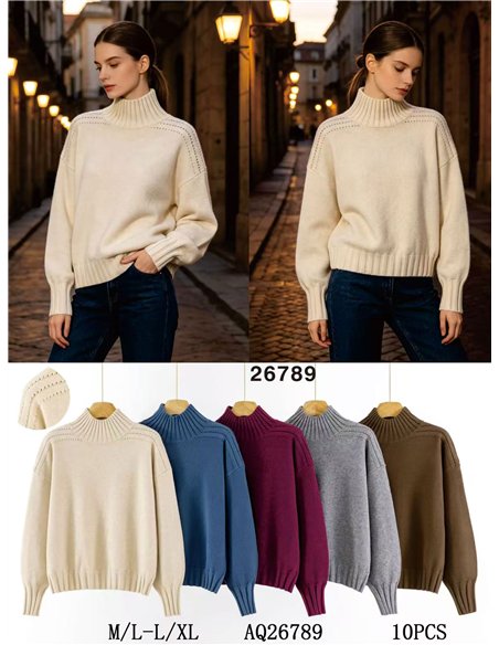 pull à col roulé avec épaules ajourées