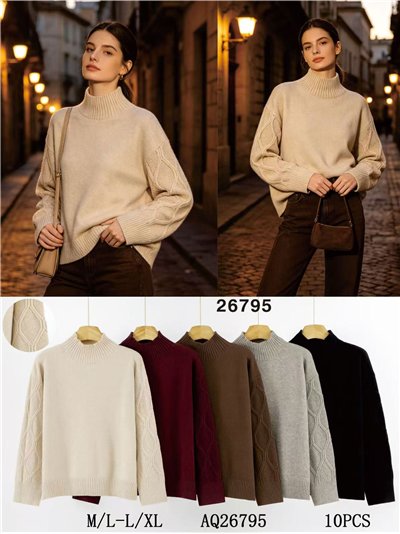 Jersey cuello alto mangas trenzadas 2
