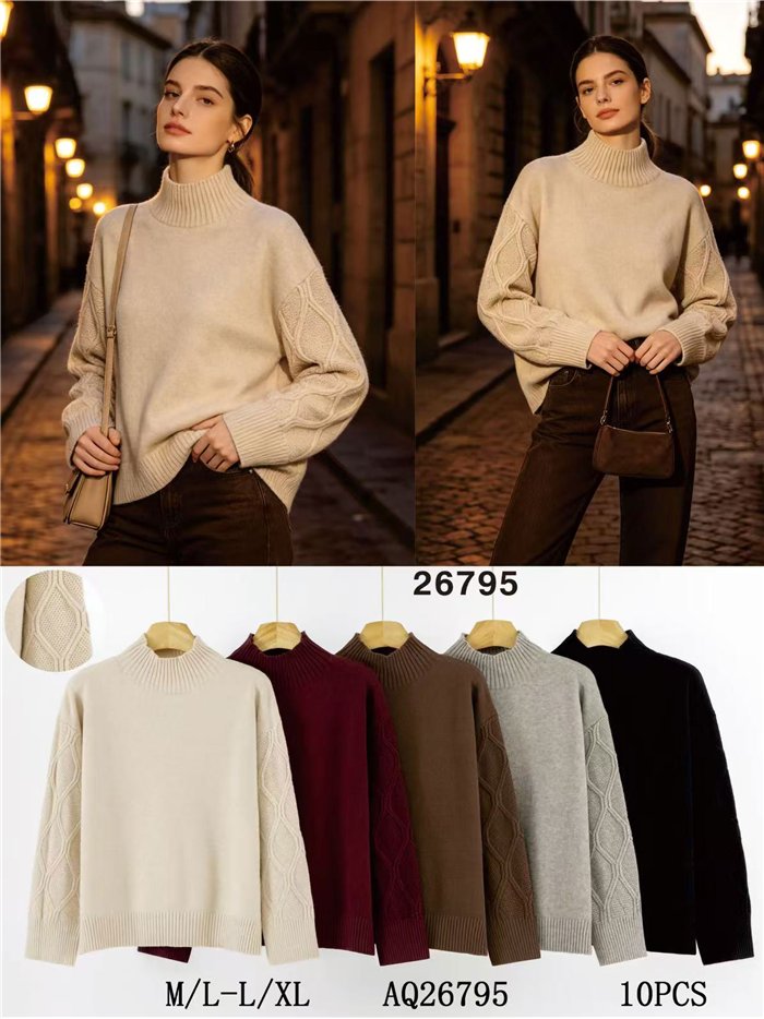 Jersey cuello alto mangas trenzadas