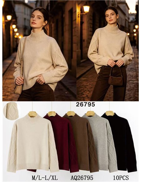 Jersey cuello alto mangas trenzadas