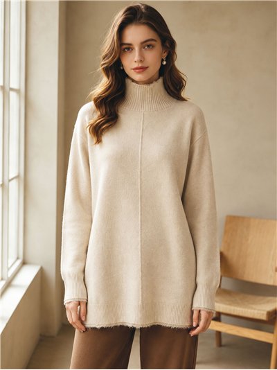 Jersey largo cuello alto costura central