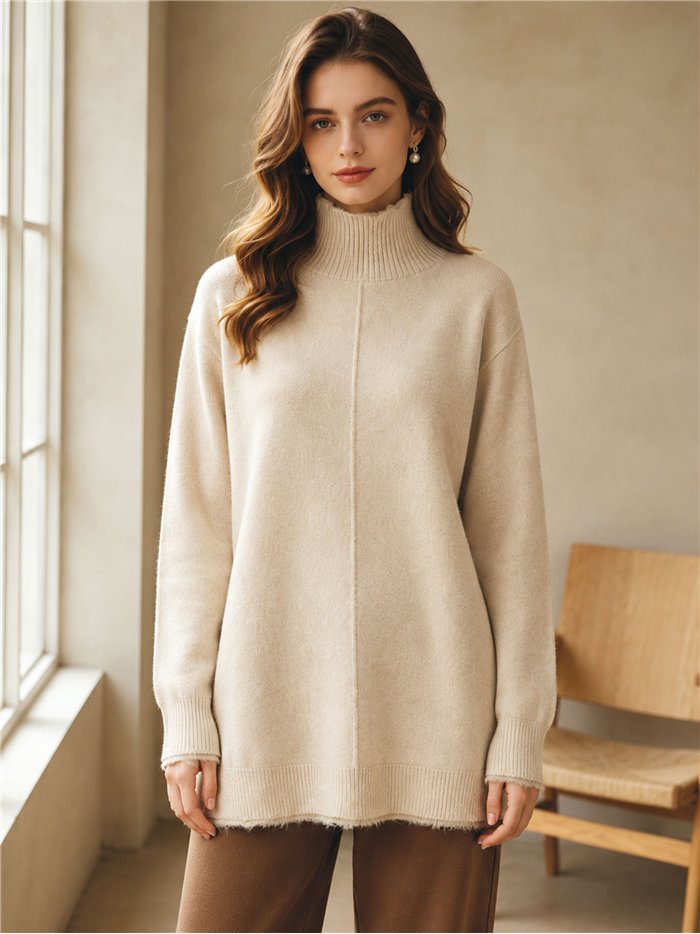 Jersey largo cuello alto costura central