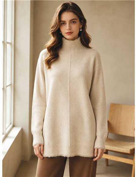 Jersey largo cuello alto costura central