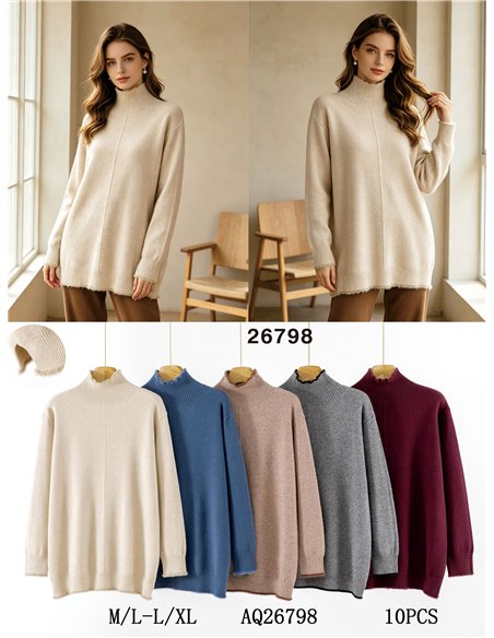 Jersey largo cuello alto costura central