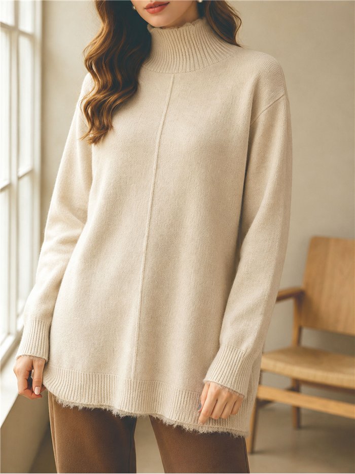 Jersey largo cuello alto costura central