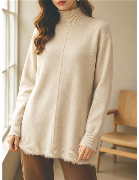 Jersey largo cuello alto costura central