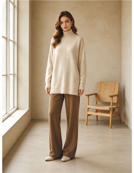 Jersey largo cuello alto costura central