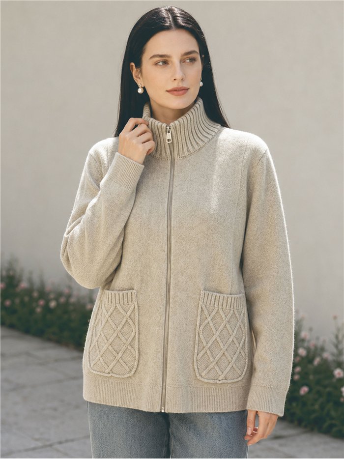 Cable pocket zip cardigan