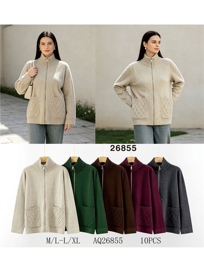 Cable pocket zip cardigan