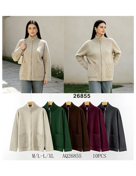 Cable pocket zip cardigan