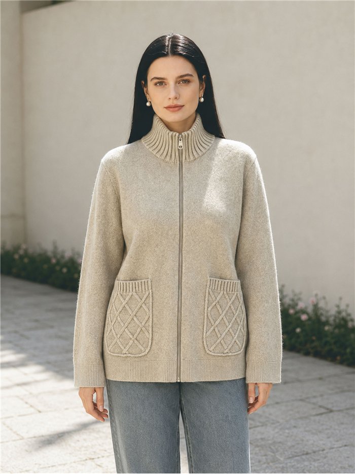 Cable pocket zip cardigan