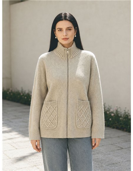 Cable pocket zip cardigan