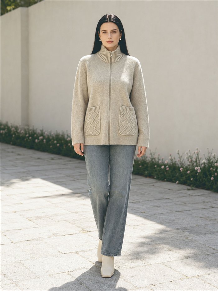 Cable pocket zip cardigan