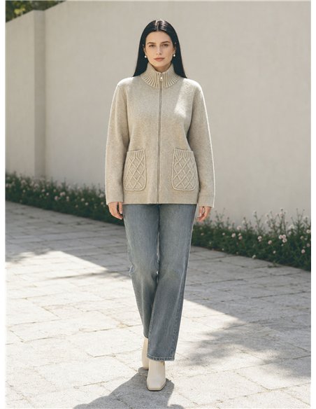 Cable pocket zip cardigan