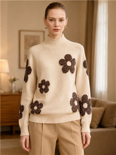 Jersey cuello alto flores
