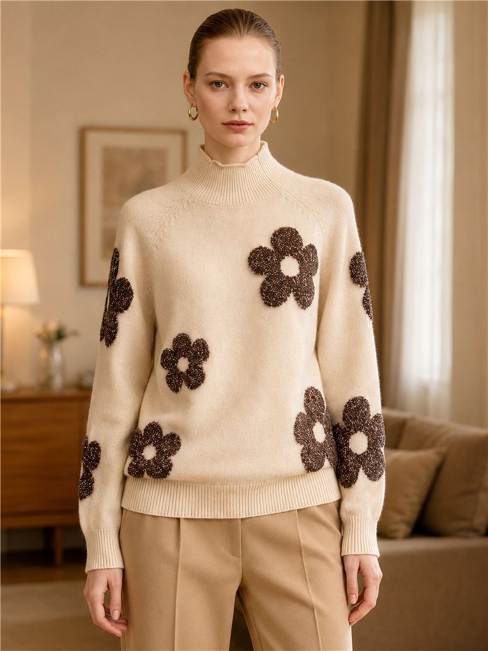 Jersey cuello alto flores