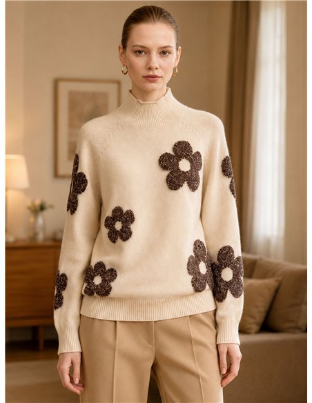 Jersey cuello alto flores