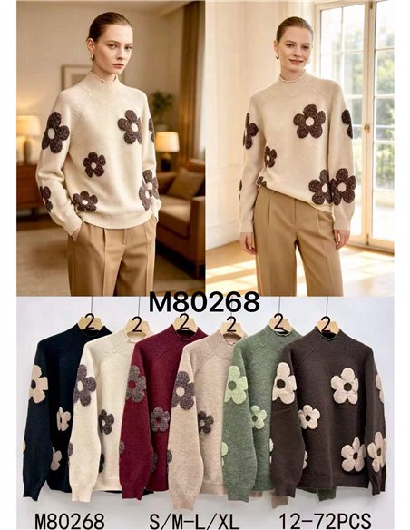 Jersey cuello alto flores