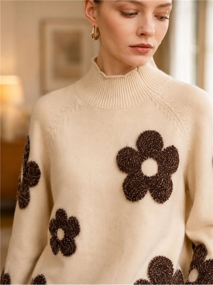 Jersey cuello alto flores