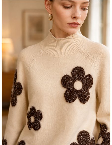 Jersey cuello alto flores