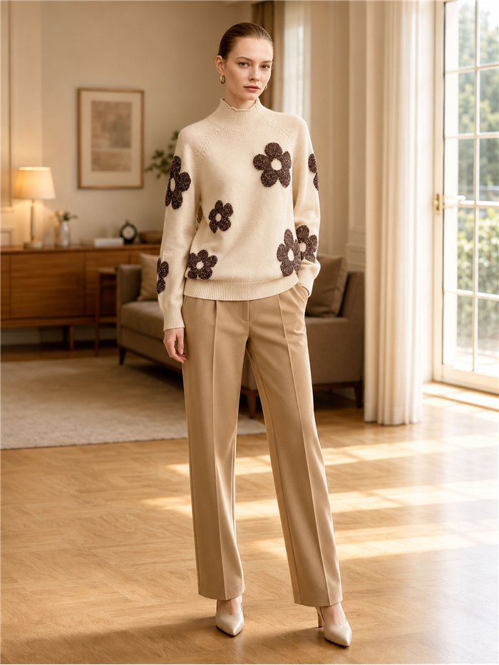 Jersey cuello alto flores