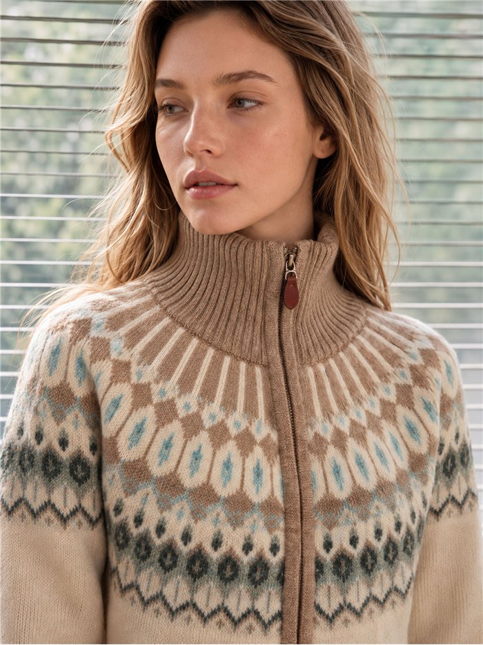 Cárdigan cremallera jacquard nórdico