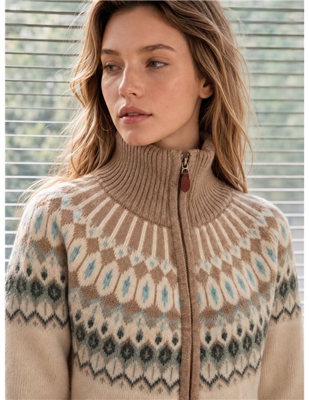 Cárdigan cremallera jacquard nórdico