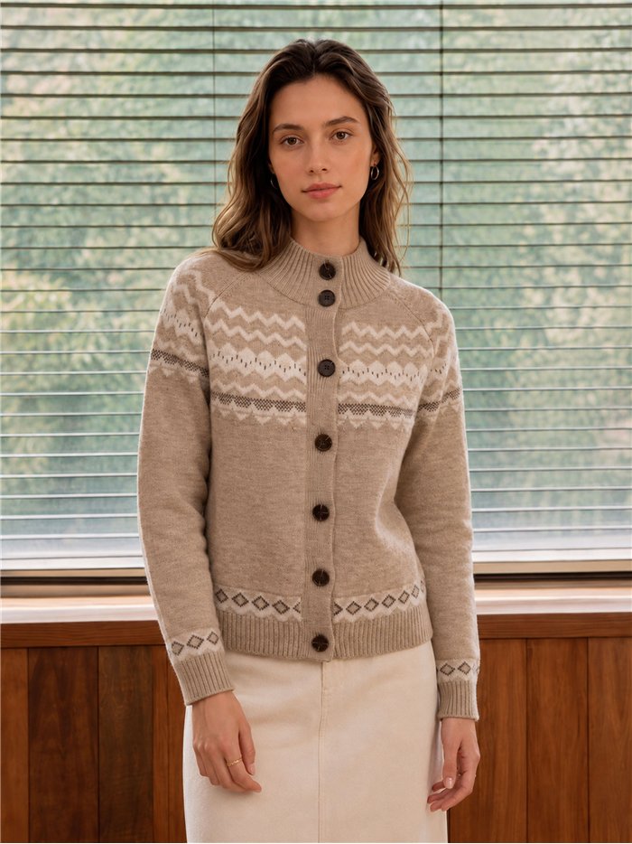 Cárdigan cuello alto jacquard