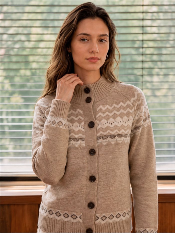 Cárdigan cuello alto jacquard
