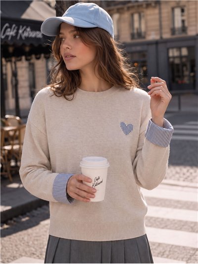 Jersey corazón puños de rayas