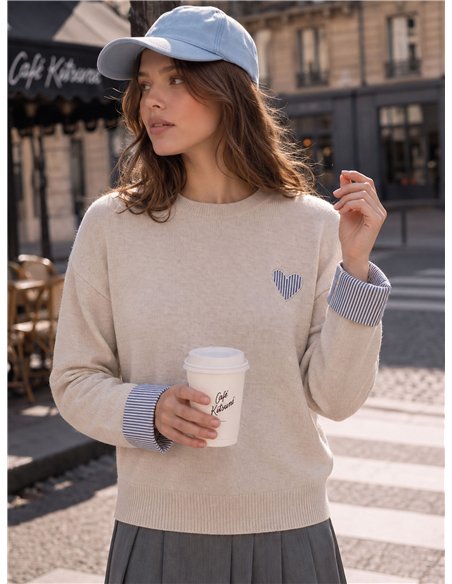 Jersey corazón puños de rayas