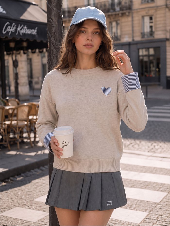 Jersey corazón puños de rayas