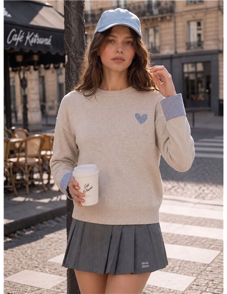 Jersey corazón puños de rayas